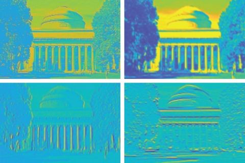 a new mit fabricated “brain on a chip” reprocessed an image of mit’s killian court, including sharpening and blurring the image, more reliably than existing neuromorphic designs