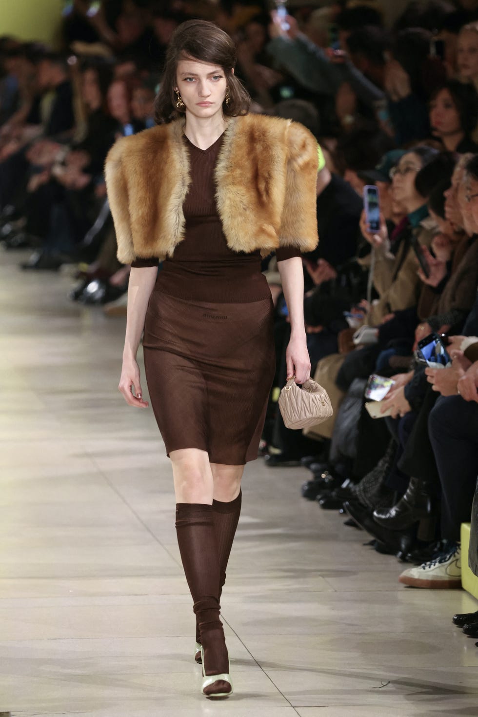 miu miu runway with model in fur