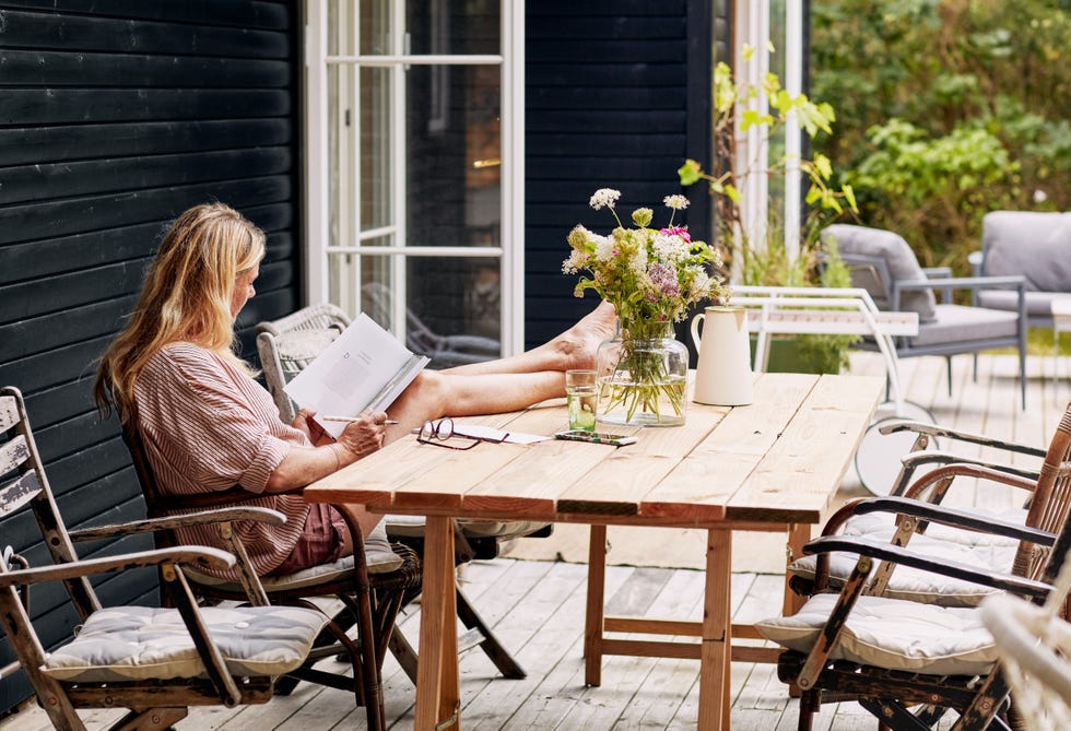 terrace, patio, deck. summer cottage of garden designer dorthe kvist. denmark’s odsherred peninsula.