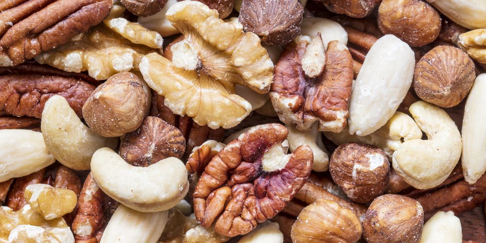 Mixed whole nuts. Nut Sources of Vitamin B9 Folate
