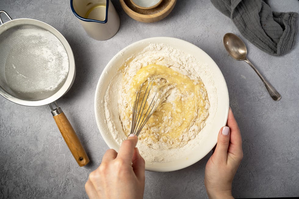 mixing raw dough