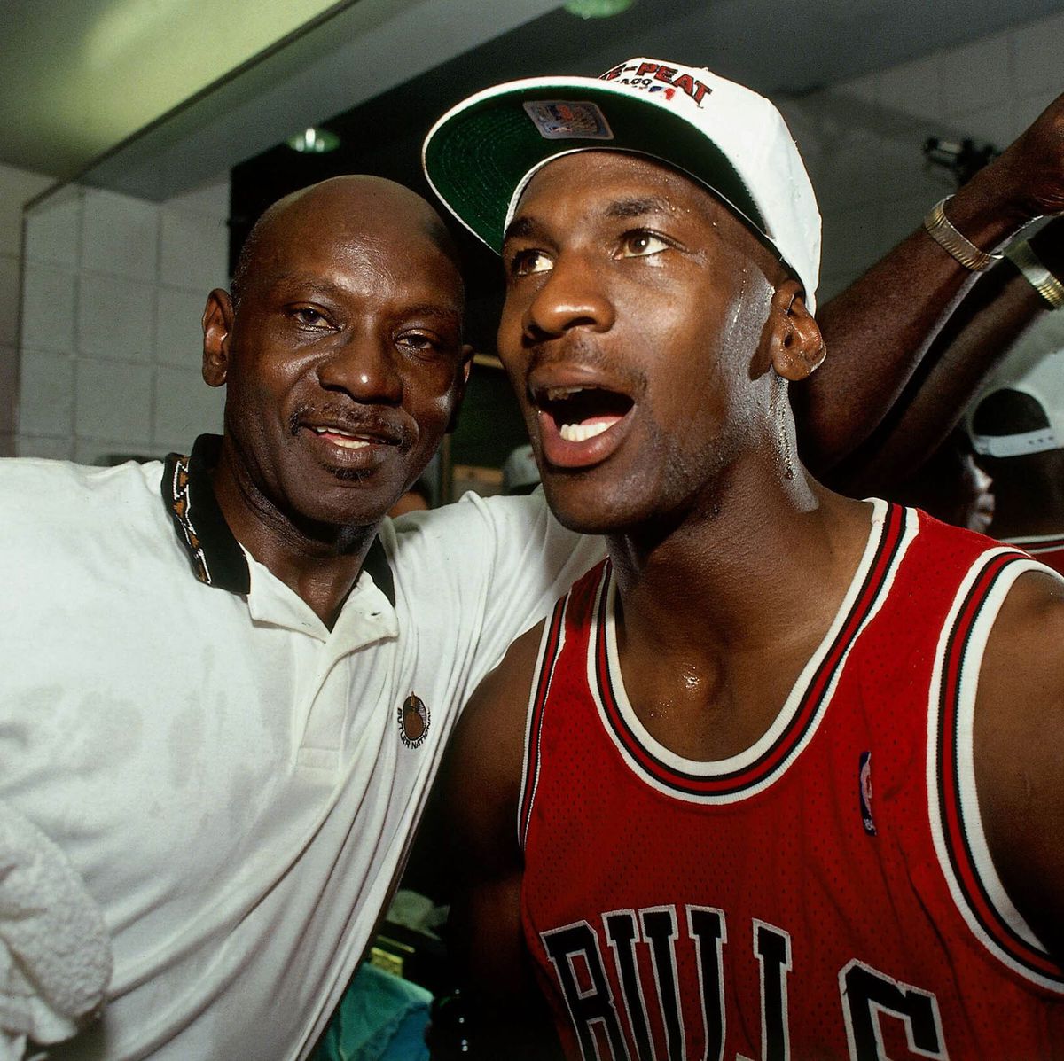 phoenix   june 20  michael jordan 23 of the chicago bulls celebrates winning the nba championship with his father after game six of the 1993 nba finals on june 20, 1993 at th america west arena in phoenix, arizona  the bulls won 99 98  note to user user expressly acknowledges and agrees that, by downloading andor using this photograph, user is consenting to the terms and conditions of the getty images license agreement mandatory copyright notice copyright 1993 nbae  photo by andrew d bernsteinnbae via getty images
