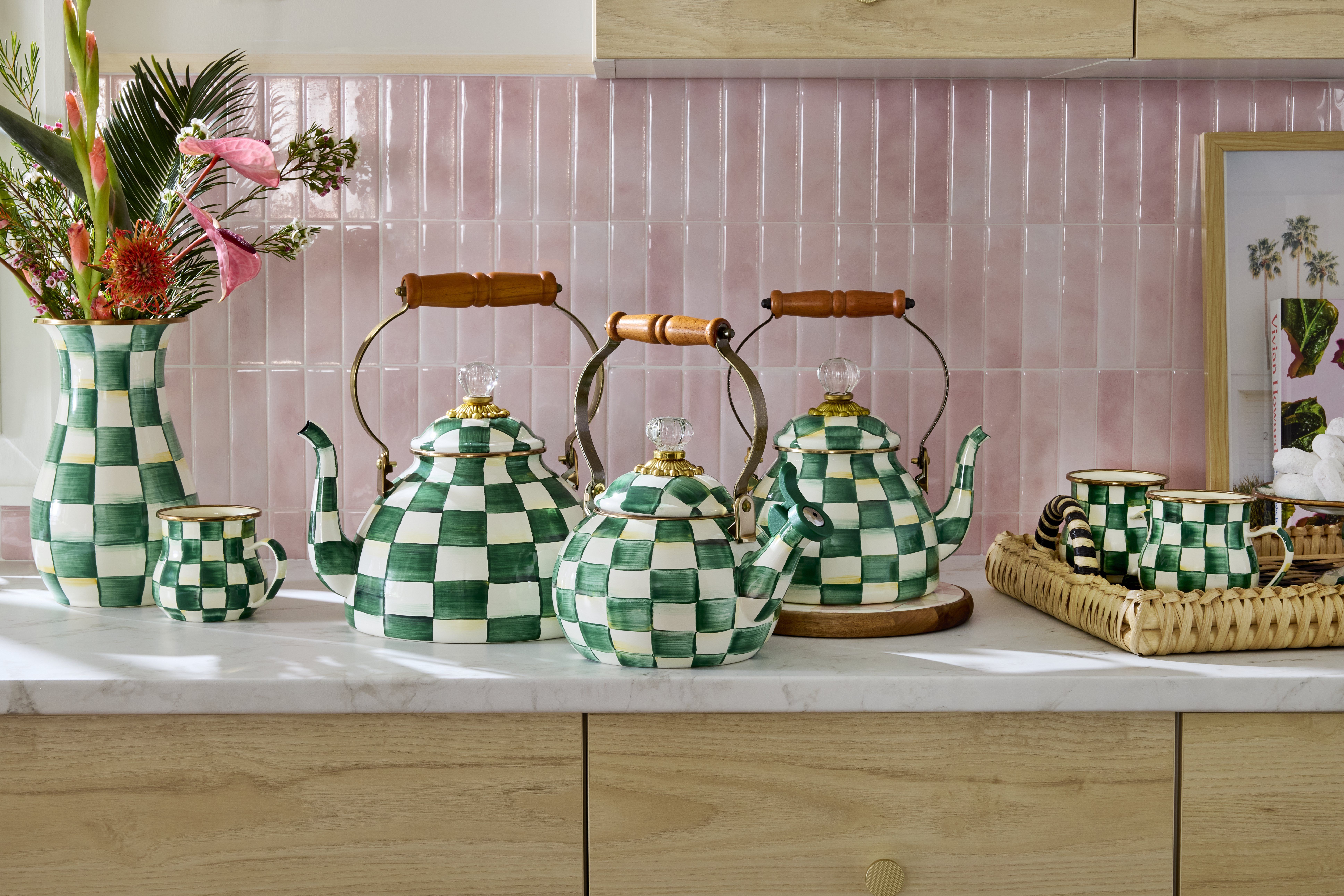 checkered tea kettle