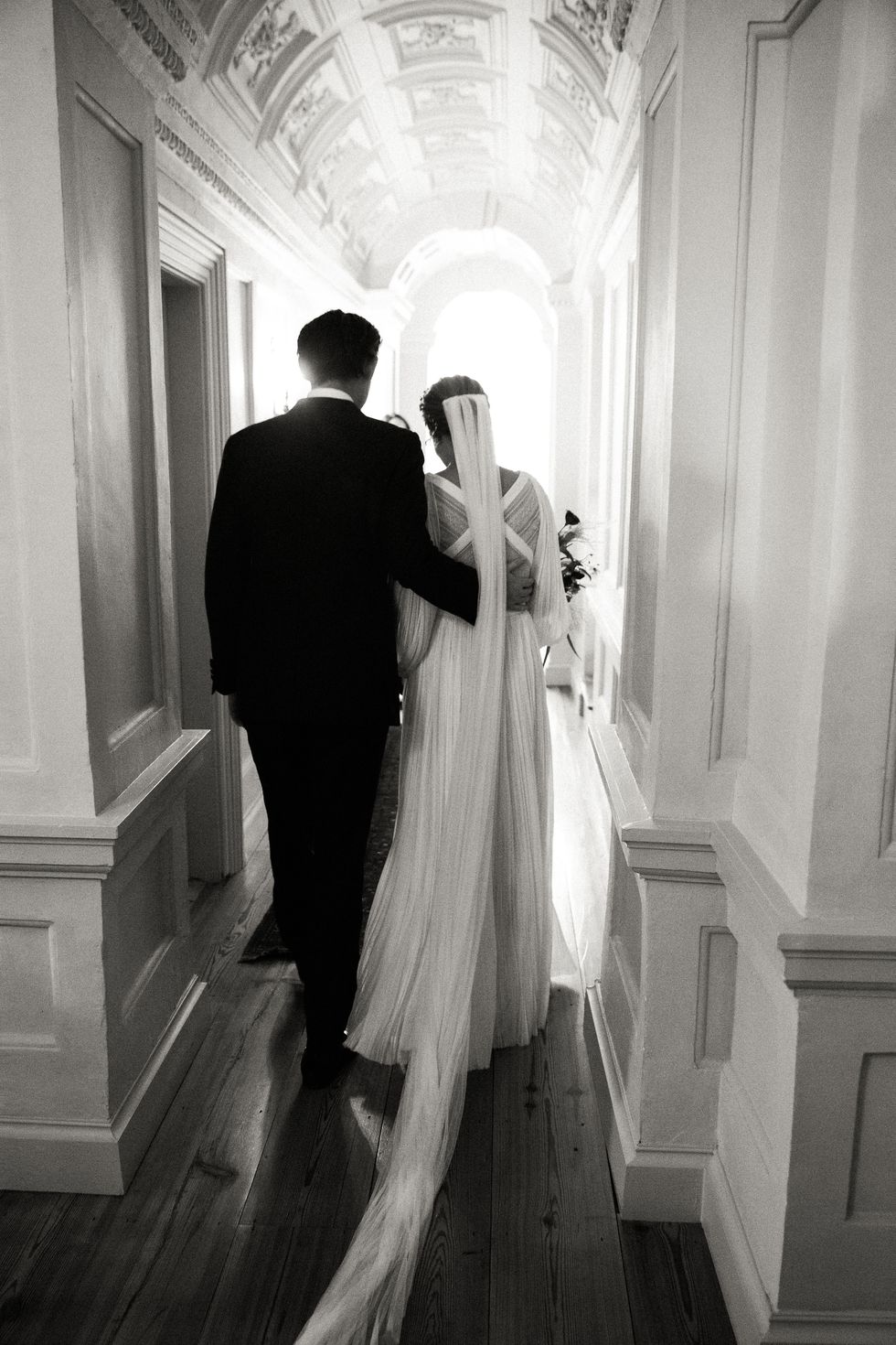 Photograph, White, Bride, Dress, Black, Wedding dress, Gown, Bridal veil, Bridal clothing, Ceremony, 