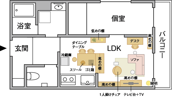 1ldk 家具の置き方 安い