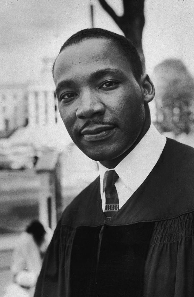 circa 1953  headshot of reverend martin luther king jr 1929   1968, american civil rights leader and pastor of the dexter avenue baptist church in montgomery, alabama, wearing his vestments  photo by michael evansnew york times cogetty images