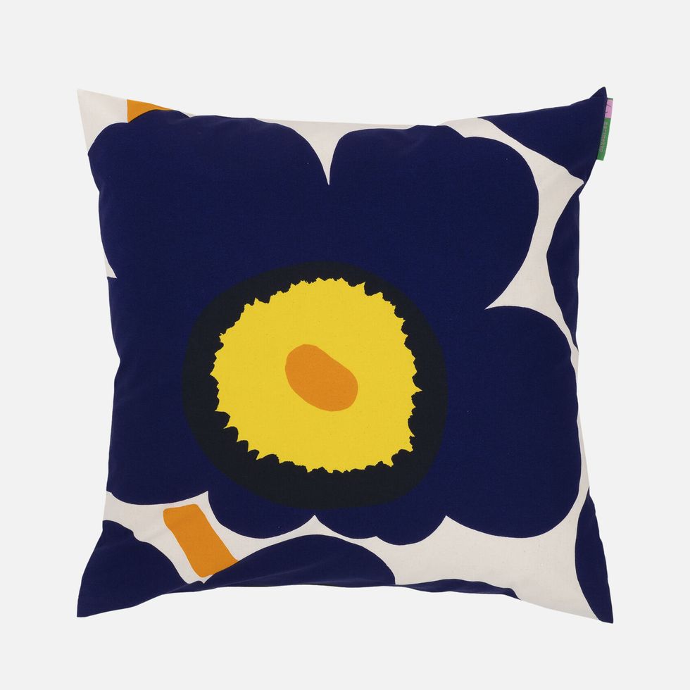 a blue and yellow pillow