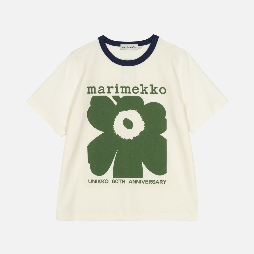 a white tshirt with a green logo on it