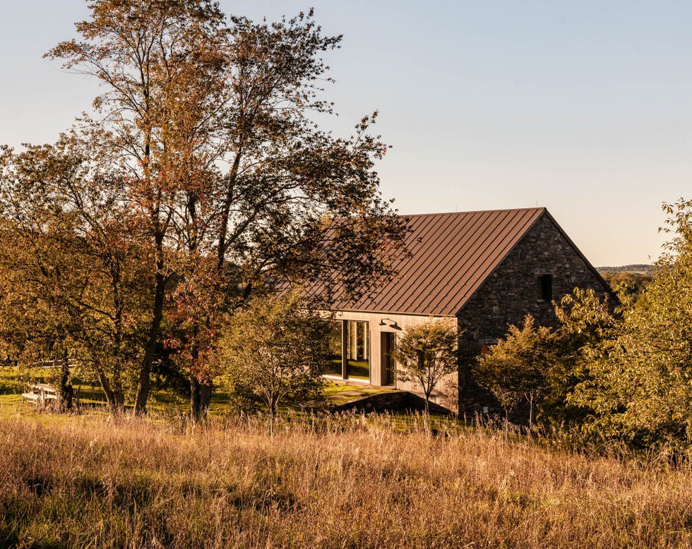 a house with trees around it