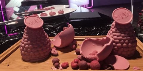 Pink, Sweetness, Food, Chocolate, Dessert, Table, Interior design, Confectionery, Cuisine, 