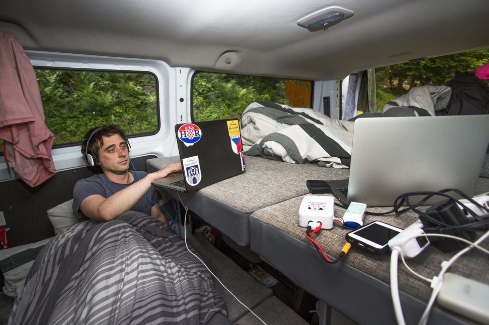 a mobile work station used while camping