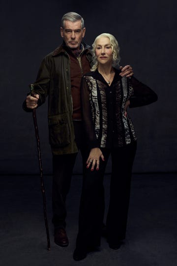 l r pierce brosnan as conrad harrigan and helen mirren as maeve harrigan in mobland, season 1, streaming on paramount+ 2025. photo credit: jason bell/paramount+