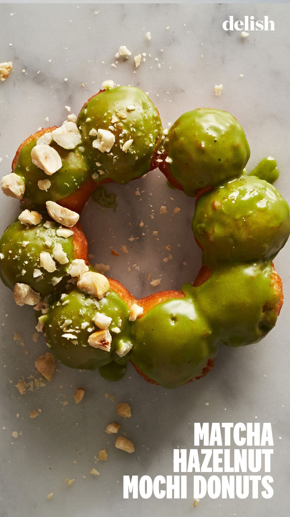 matcha hazelnut mochi donuts