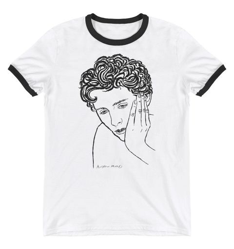 T-shirt, White, Hair, Clothing, Head, Sleeve, Hairstyle, Top, Moustache, Neck, 