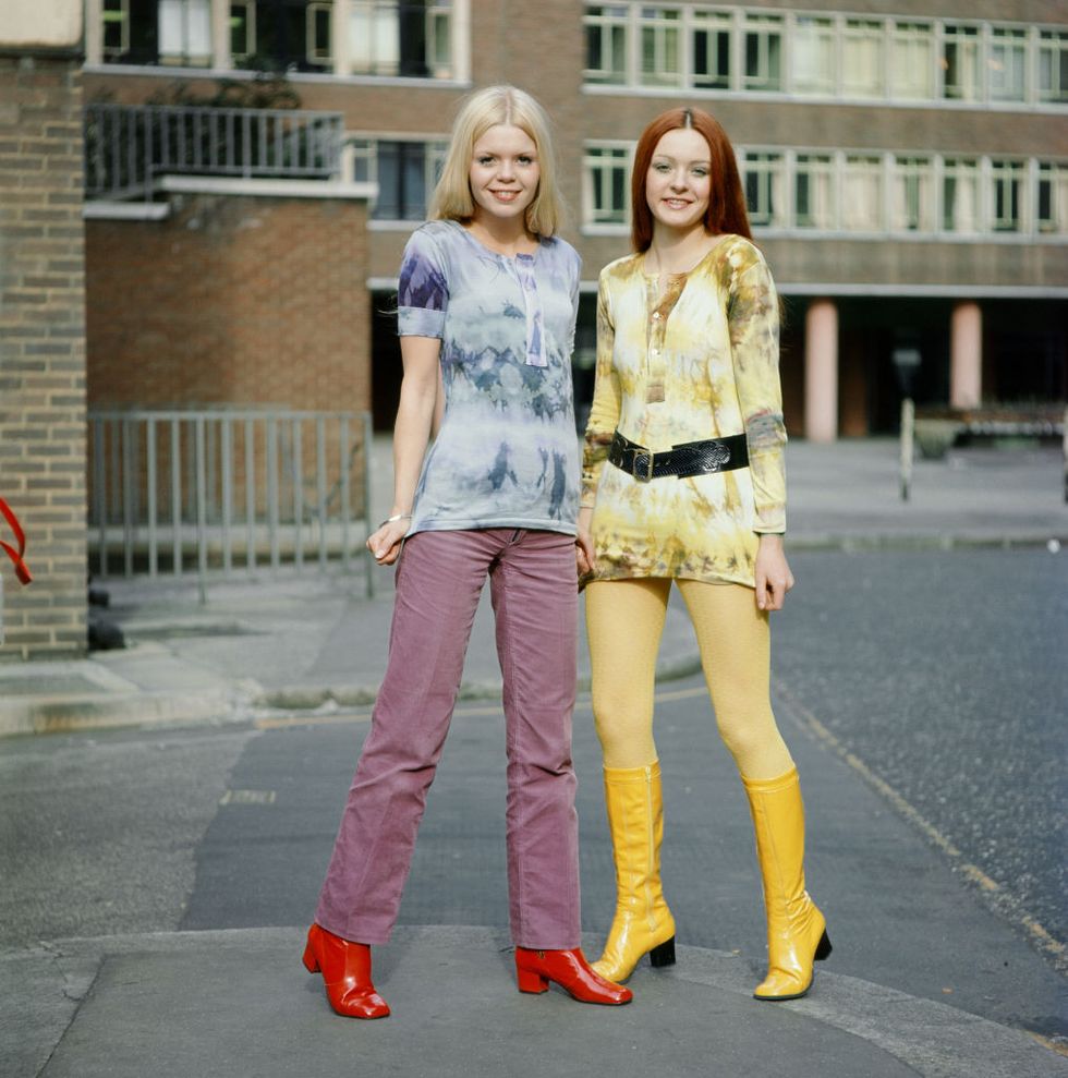 tie dye shirts worn by models, jane red hair and linda blond hair 3rd march 1970 photo by doreen spoonermirrorpixgetty images