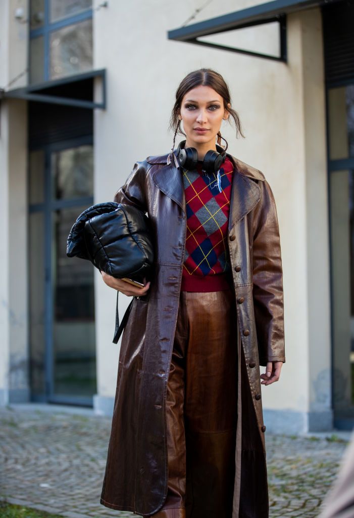 Woman in leather discount coat