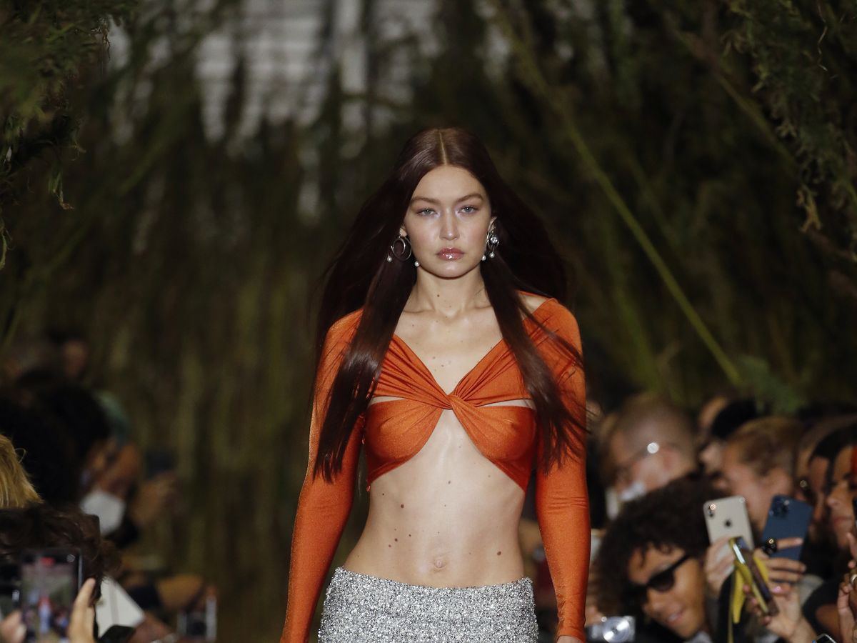 Gigi Hadid shows off her toned abs in New York Fashion Week
