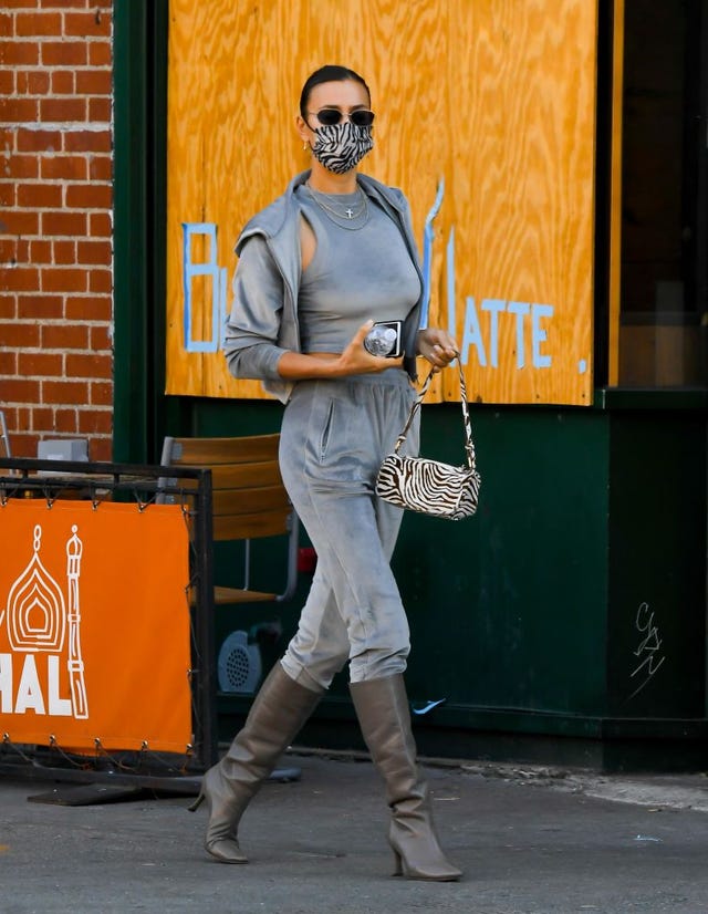 Irina Shayk Struts in Velour Tracksuit by SKIMS