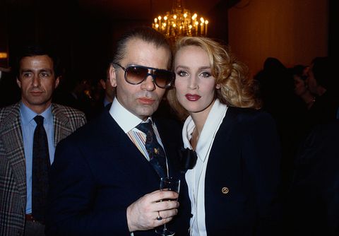 Karl Lagerfeld and Jerry Hall at Chanel 1985 Spring-Summer Fashion Show