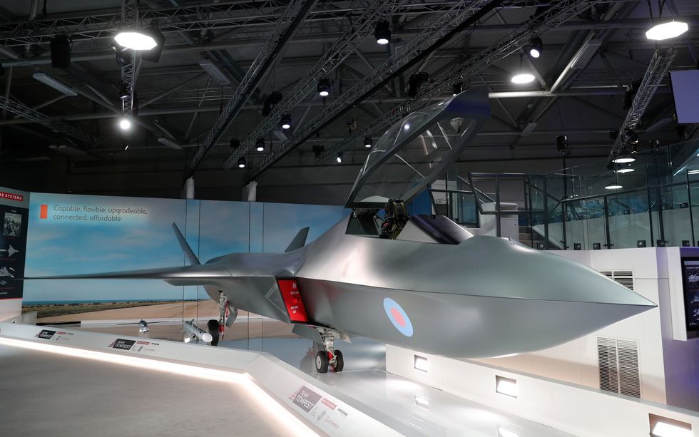 mockup of uk italy tempest project showing an angular gray fighter jet