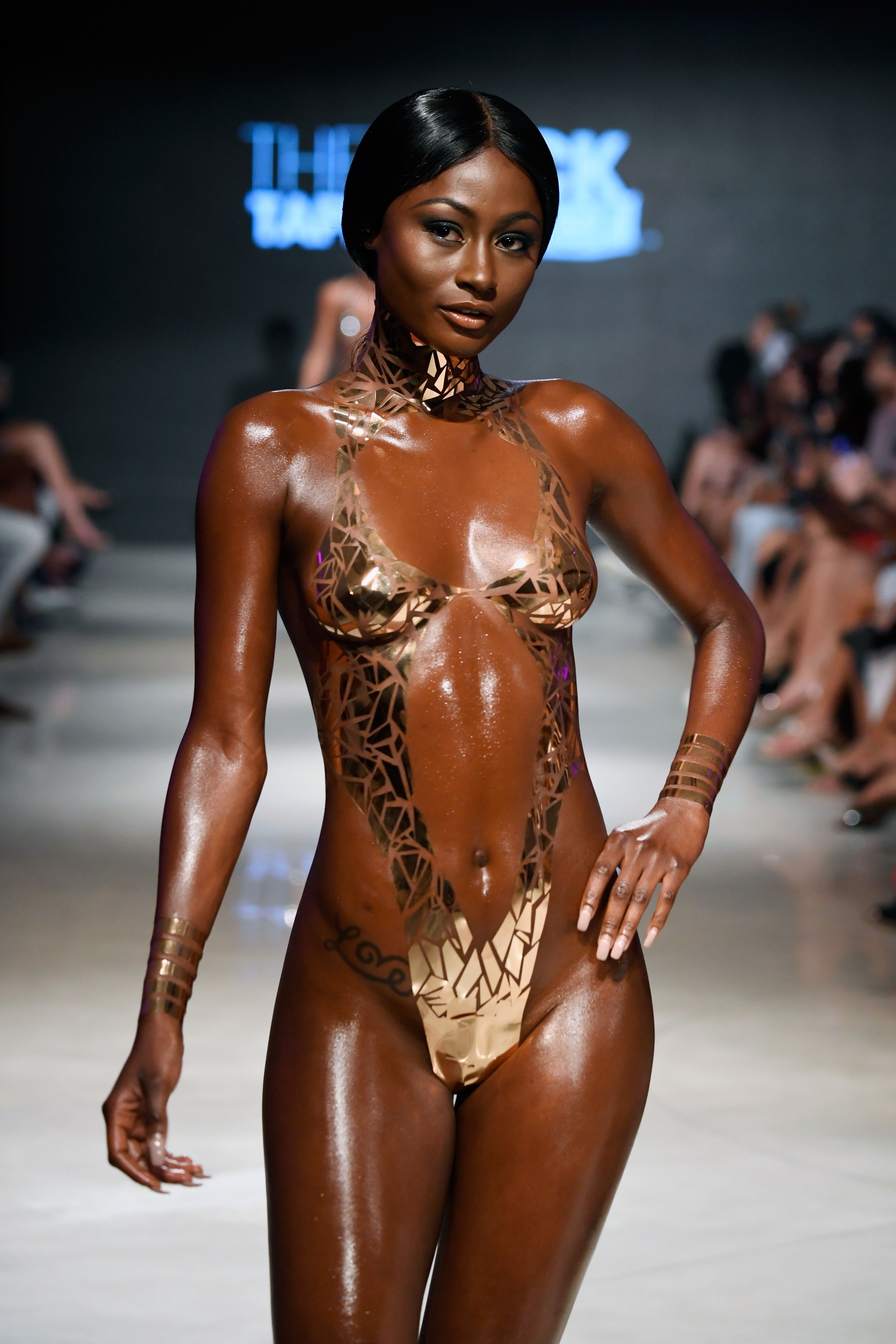 Ebony Fashion Nude - Nearly Naked Metallic Tape Swimsuits Exist - All About the Black Tape  Project Maimi Swim Week Show
