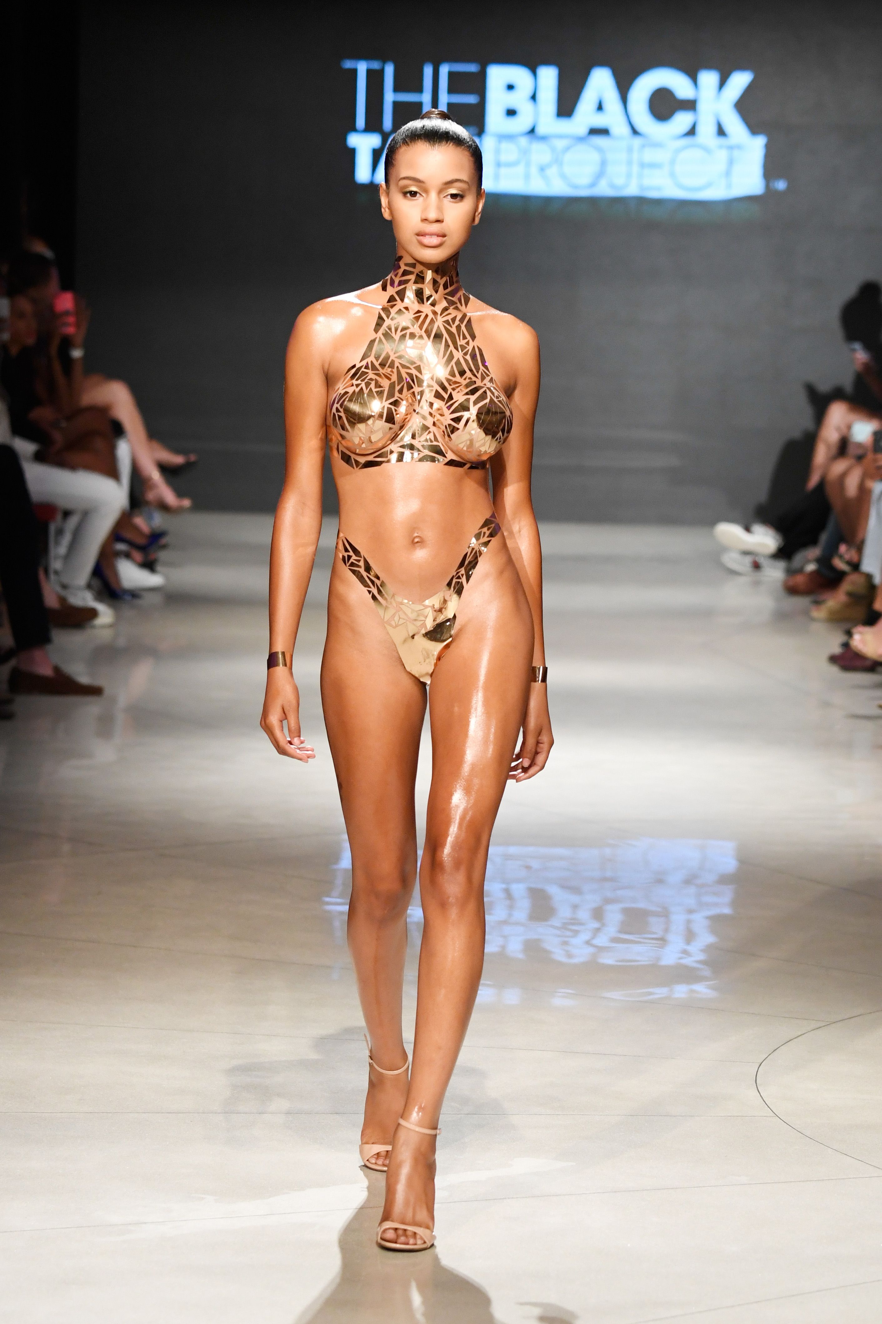 Black Fashion Nude - Nearly Naked Metallic Tape Swimsuits Exist - All About the Black Tape  Project Maimi Swim Week Show