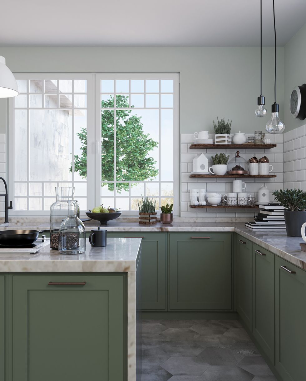 modern and bright interior pastel kitchen