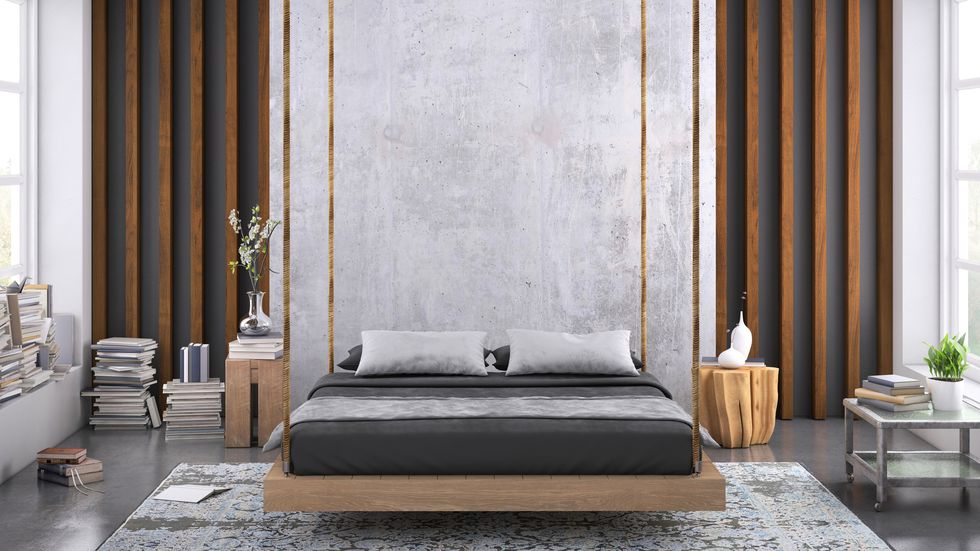 modern bedroom interior with blank wall for copy space