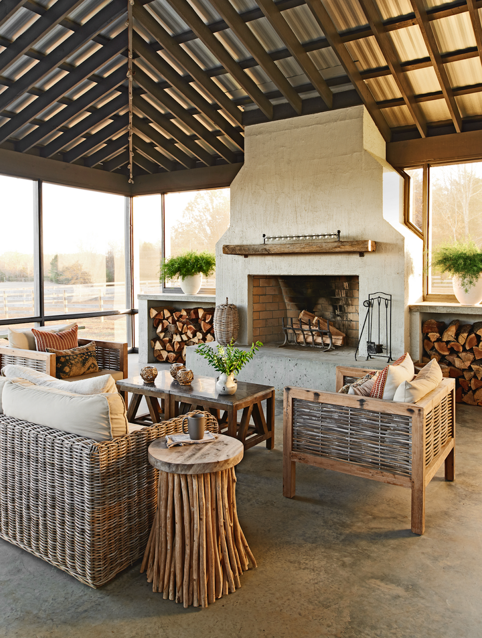 screened porch of a modern farmhouse