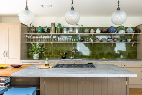 modern kitchen design ideas  glazed tiles, green
