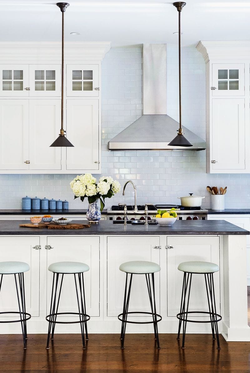 Furniture, Countertop, Kitchen, Room, White, Bar stool, Interior design, Stool, Cabinetry, Floor, 