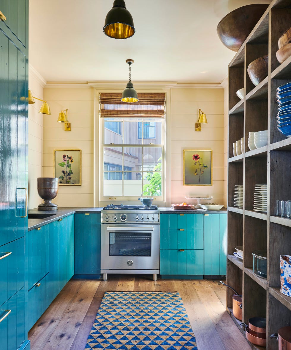Blue Painted Glazed Wall Cabinet - Ca 1930