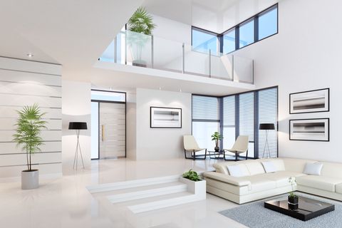 modern living room ideas, white penthouse interior