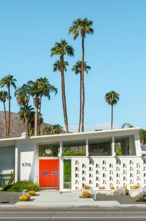 Modern mid-century house architecture and palm trees in Palm Springs, California modern mid century house architecture and palm trees in palm springs, california