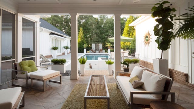 modern patio overlooking pool