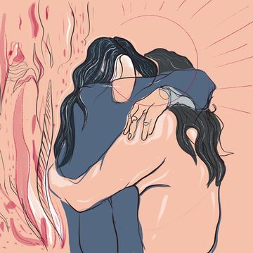 tekening van twee vrouwen die elkaar knuffelen