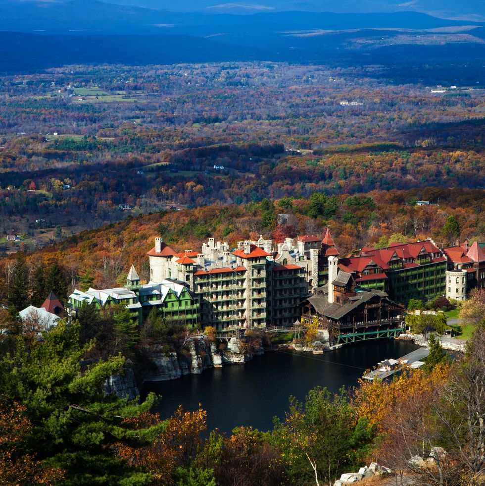 the mohonk mountain house, a good housekeeping pick for best all inclusive family resorts, is nestled into the hills of the hudson valley in new york