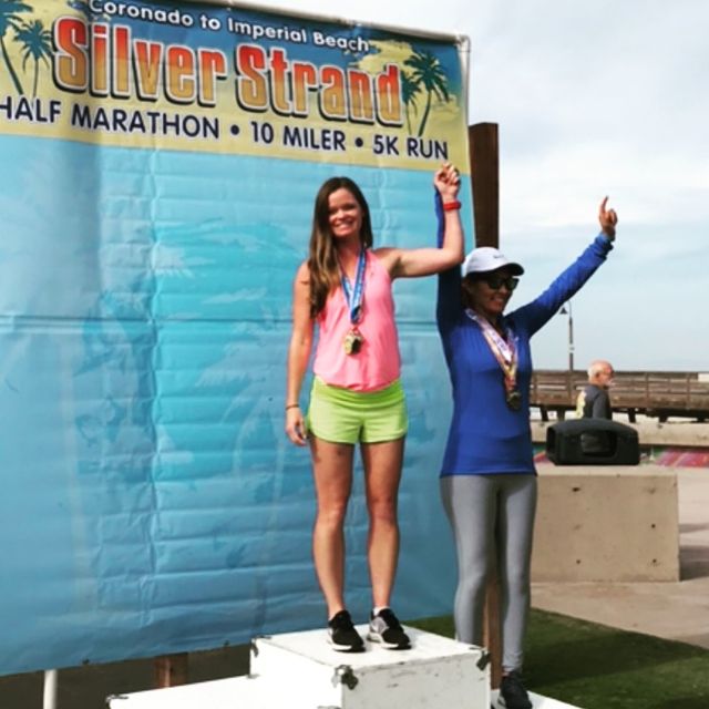 moira clark on the podium of the silver strand race