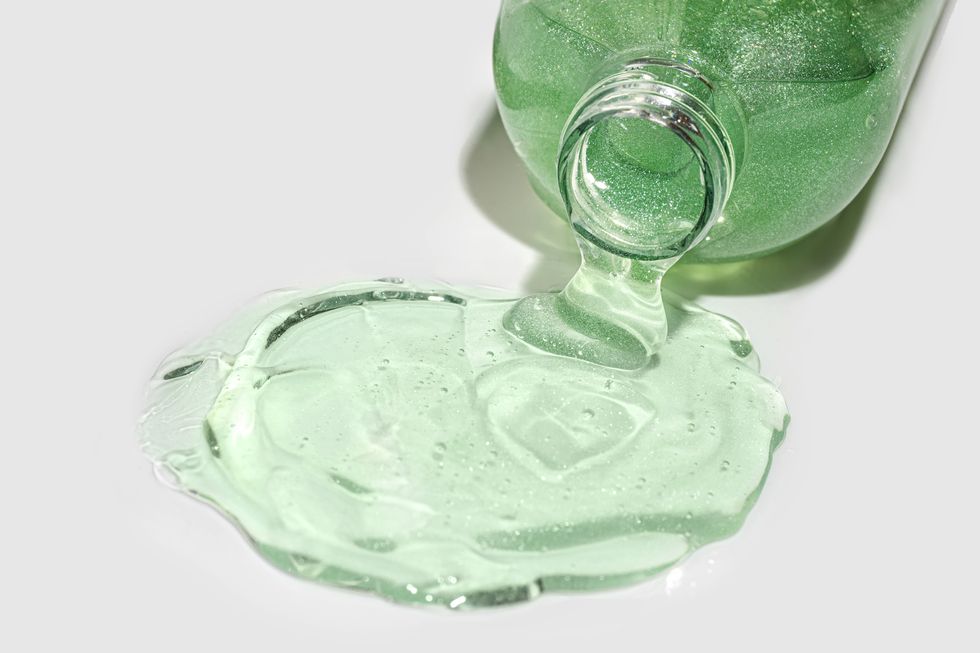 moisturizing transparent cosmetic aloe vera gel or serum for face with oxygen aqua bubbles.