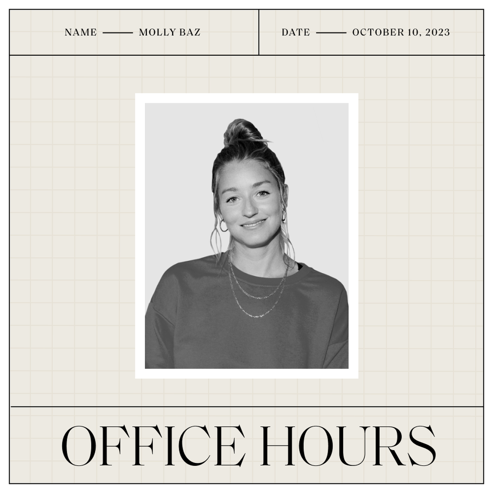 headshot of molly baz with her name and date above and the office hours logo below