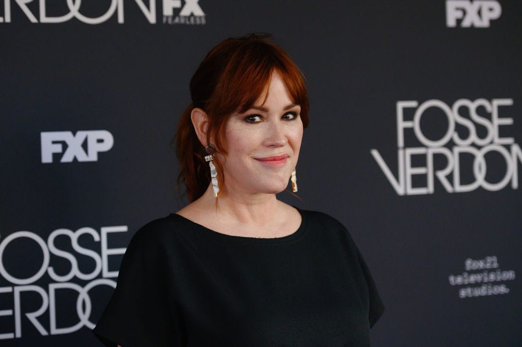 Molly Ringwald Stuns Fans in a Red Off-The-Shoulder Gown