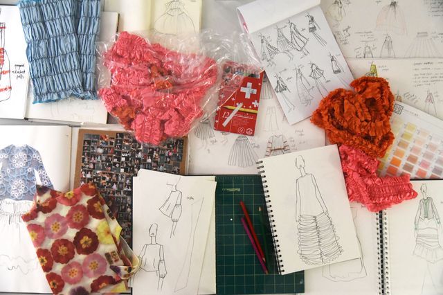 Molly Goddard sketches and dress material 