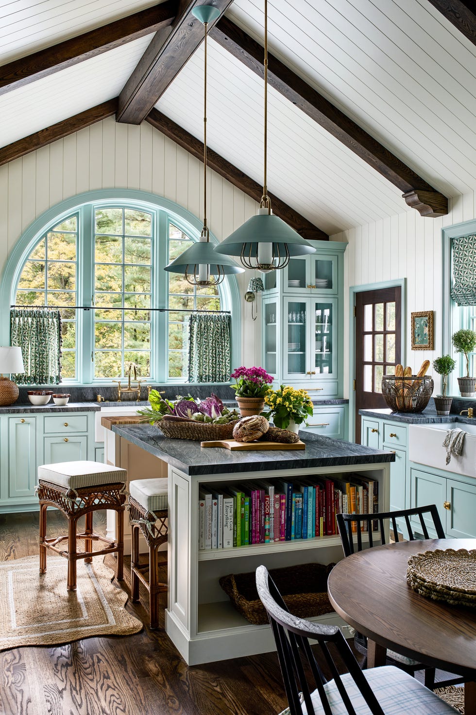 blue and white farmhouse kitchen
