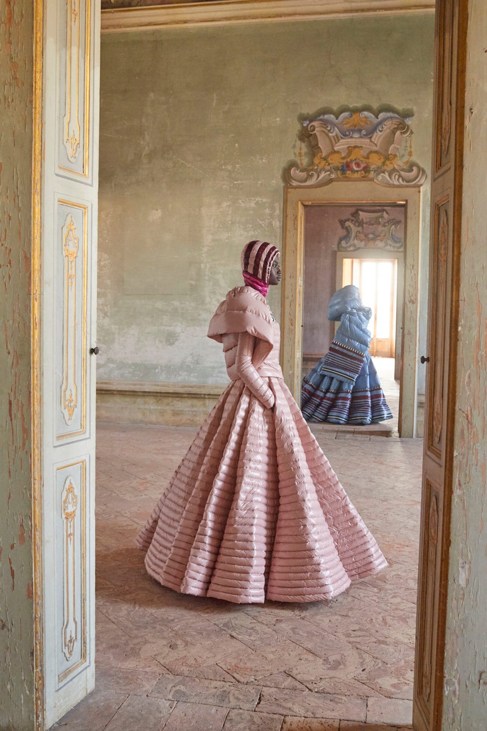 Dress, Gown, Fashion, Pink, Room, hoopskirt, Costume design, Haute couture, Architecture, Floor, 
