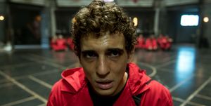 Close-up of Miguel Herrán as Rio in Netflix's Money Heist: Part 4