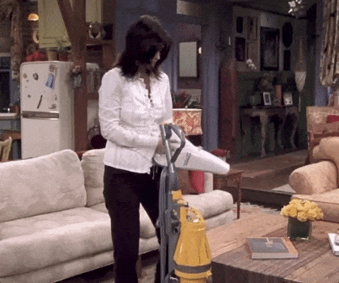 monica geller from friends vacuums the hoover