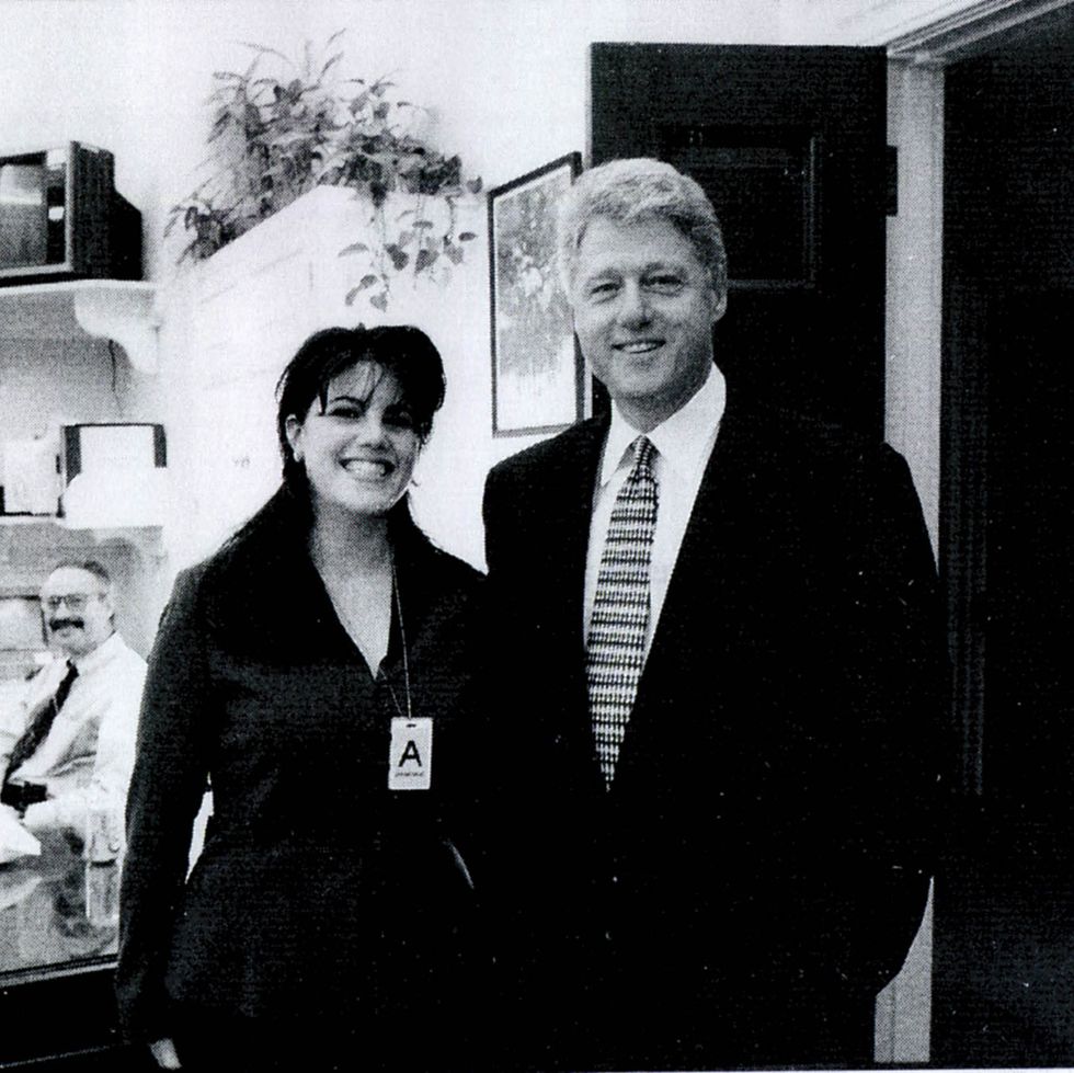 a photograph showing former white house intern monica lewinsky meeting president bill clinton at a white house function submitted as evidence in documents by the starr investigation and released by the house judicary committee september 21, 1998