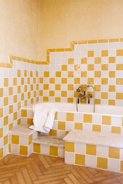 Tile, Wall, Yellow, Floor, Flooring, Orange, Line, Room, Design, Pattern, 