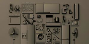 monochrome gadgets and appliances, 3d illustration