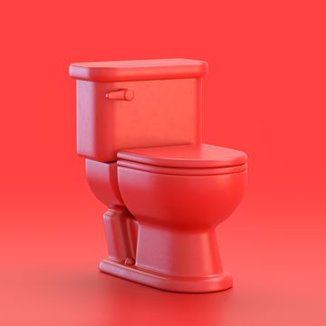 monochrome single color red 3d icon, a toilet closet in red background,single color, 3d rendering